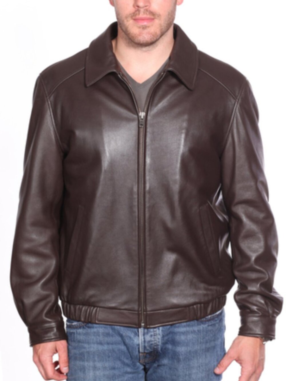 Brown Cabretta Lamb Leather 26” Zip Bomber Jacket